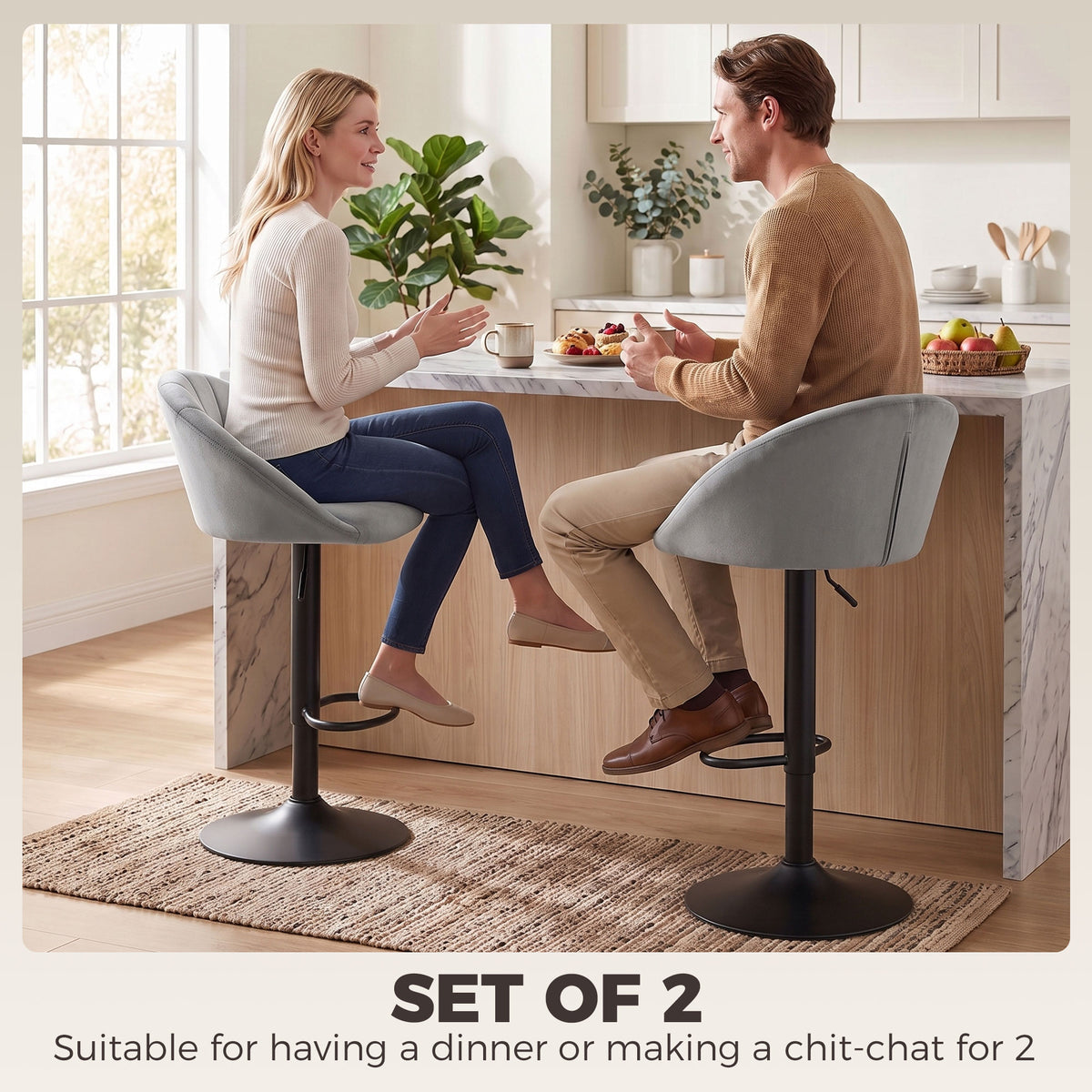 Velvet Bar Stools 51cm Wide in Set Of 2 - Velmora