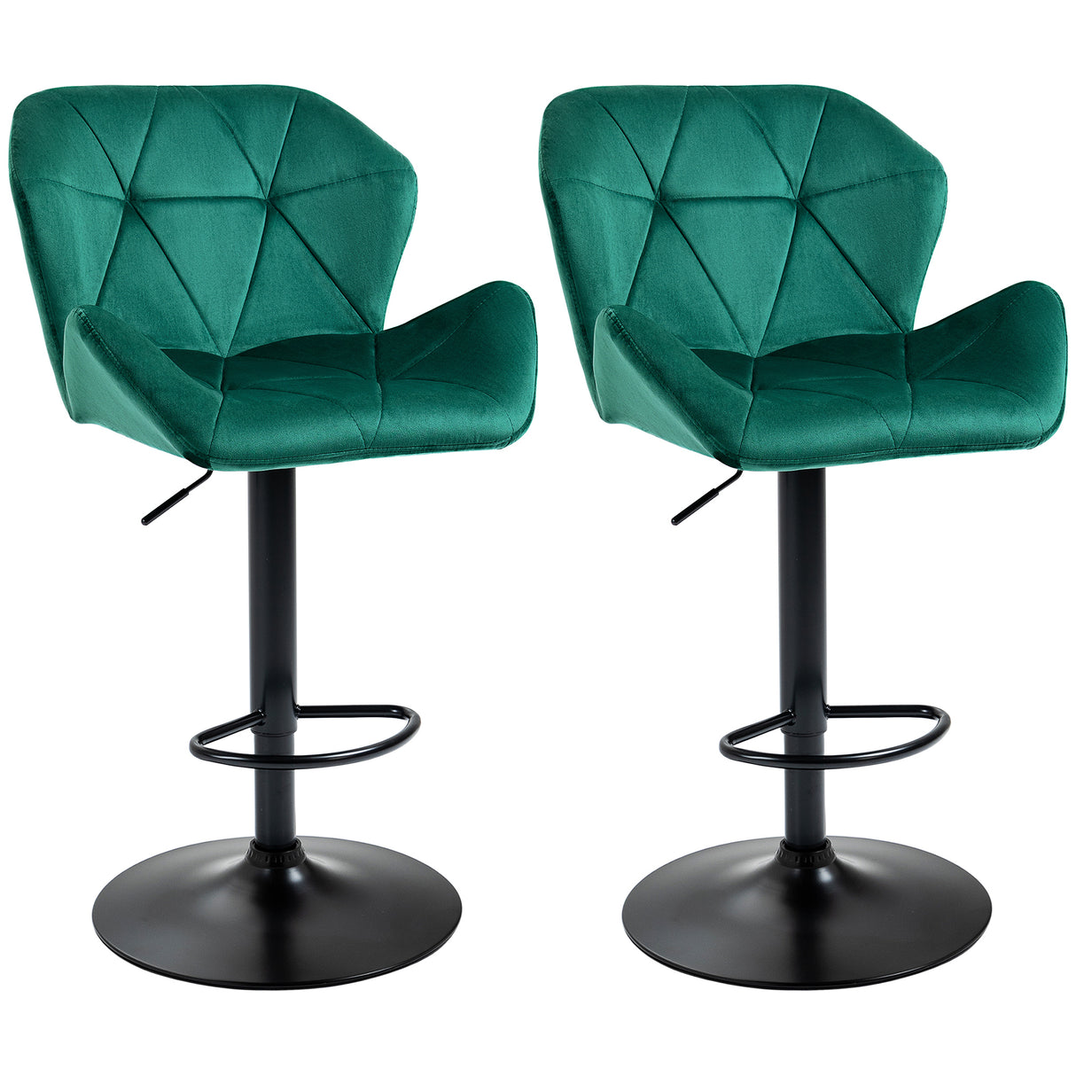 Velvet Bar Stools 57cm Wide in Set Of 2 With Metal Frame Footrest - Velmora