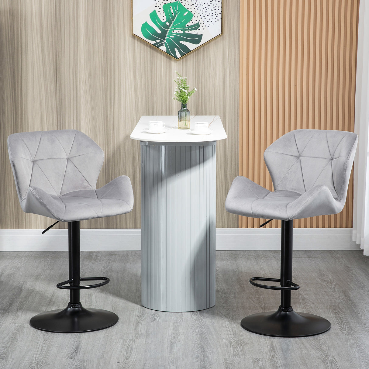 Velvet Bar Stools 57cm Wide in Set Of 2 With Metal Frame Footrest - Velmora