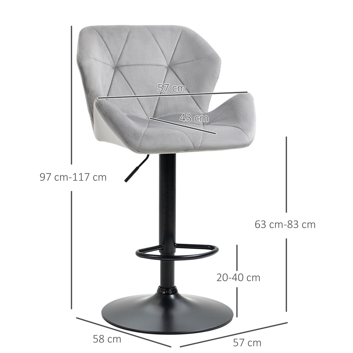 Velvet Bar Stools 57cm Wide in Set Of 2 With Metal Frame Footrest - Velmora