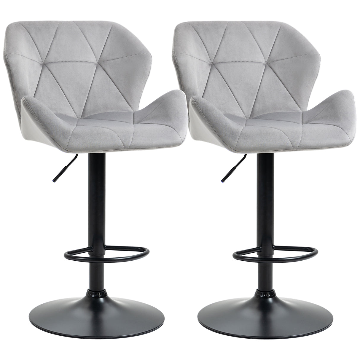 Velvet Bar Stools 57cm Wide in Set Of 2 With Metal Frame Footrest - Velmora