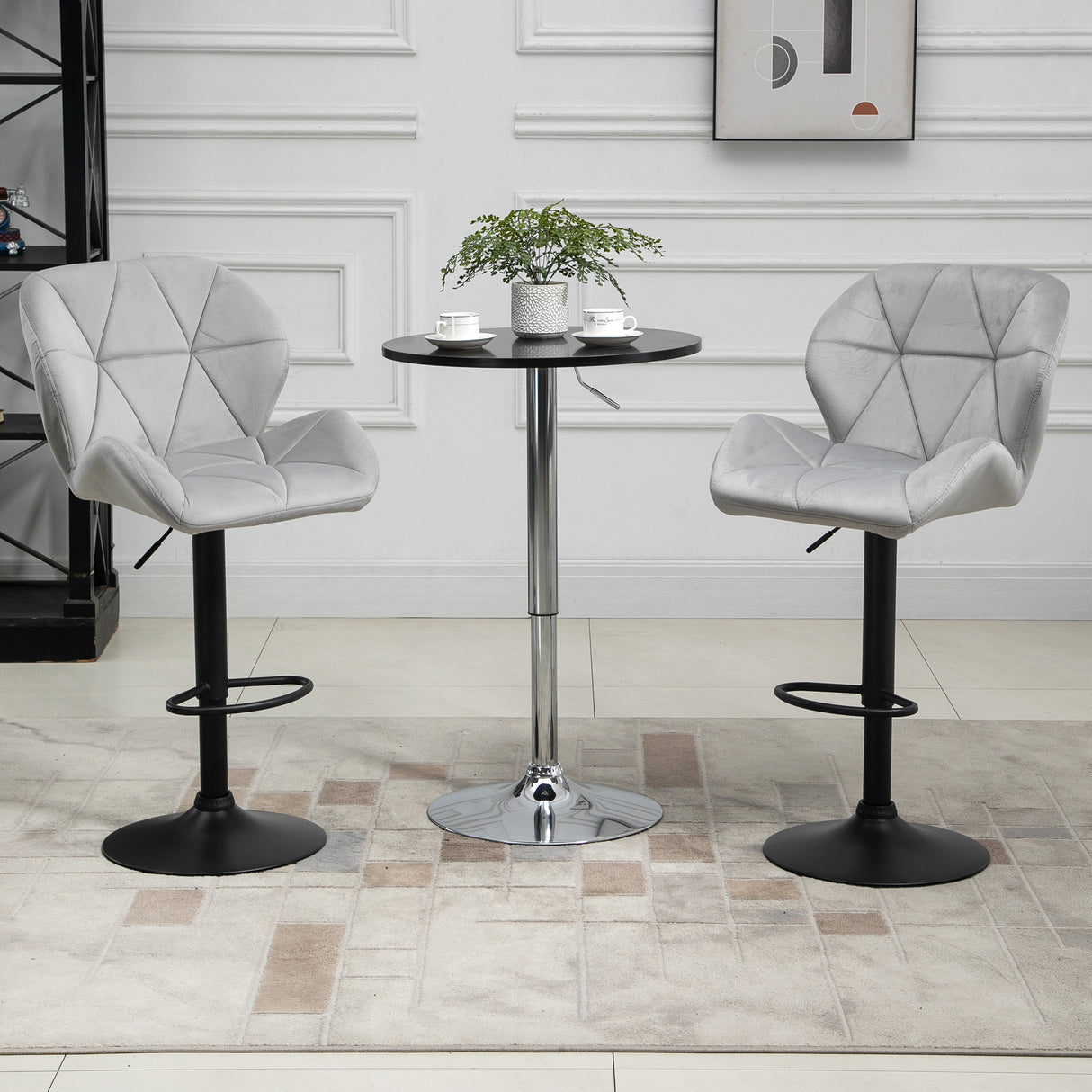 Velvet Bar Stools in Set Of 2 With Metal Frame Footrest - Velmora