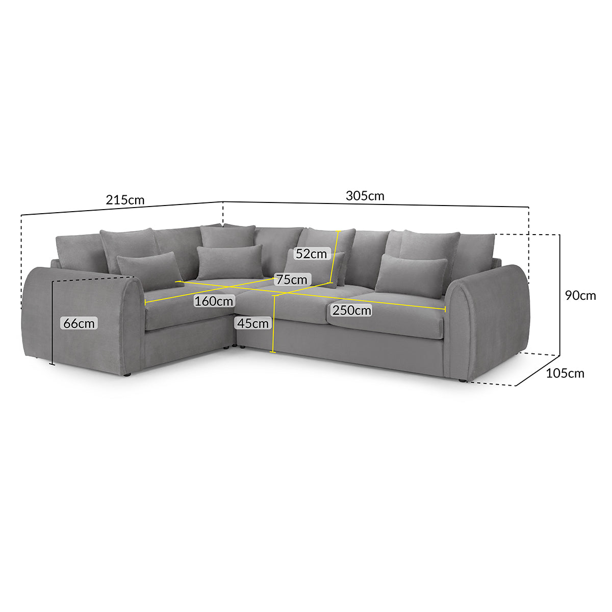 Velvet Corner Sofa Left Hand Facing - Mirabel