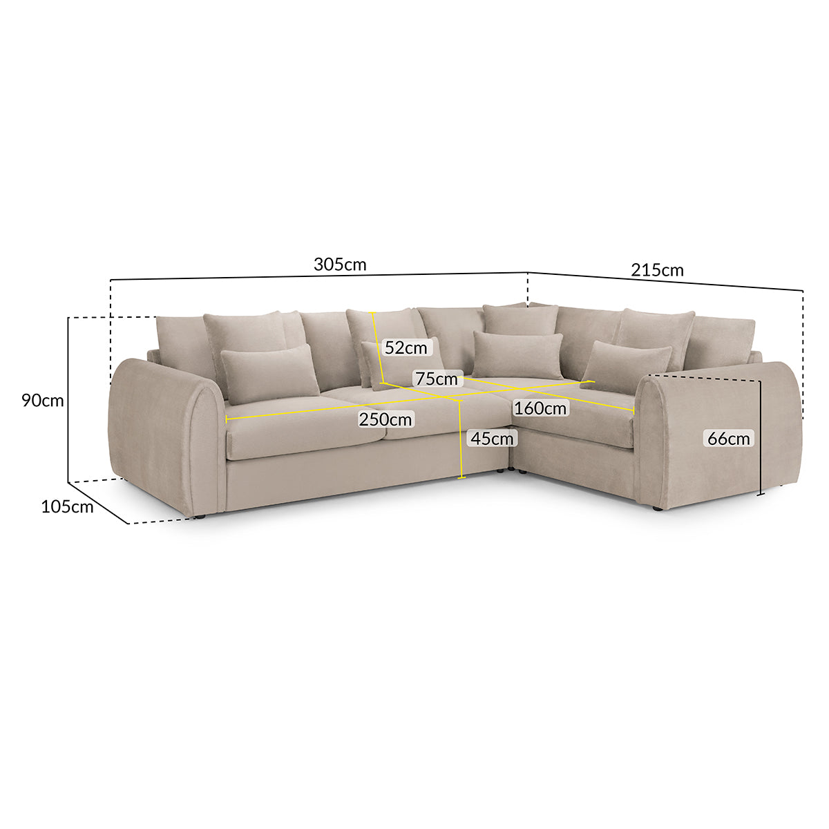 Velvet Corner Sofa Right Hand Facing - Mirabel