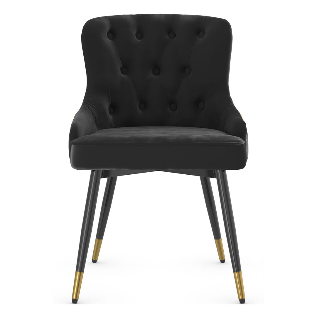 Velvet Dining Chair With Tapered Matt Black Legs - Ashton