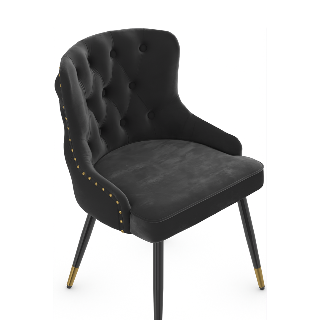 Velvet Dining Chair With Tapered Matt Black Legs - Ashton