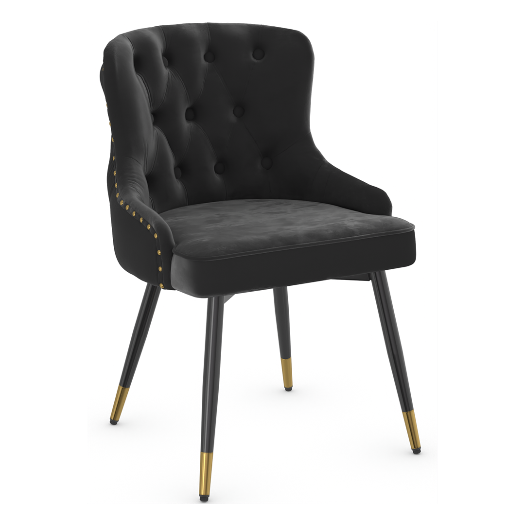 Velvet Dining Chair With Tapered Matt Black Legs - Ashton