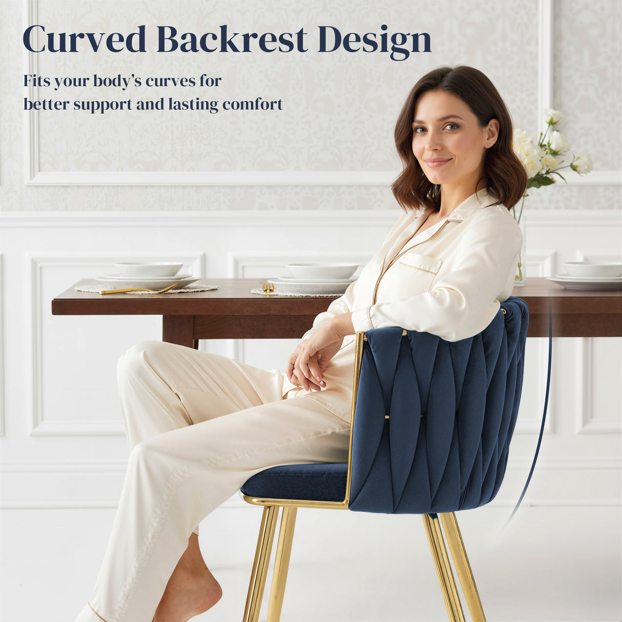 Velvet Dining Chairs in Set Of 2 With Gold Metal Legs- Velmora