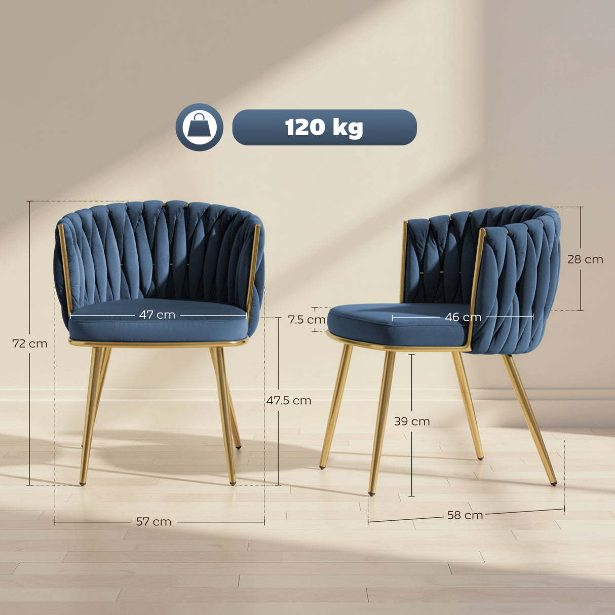 Velvet Dining Chairs in Set Of 2 With Gold Metal Legs- Velmora