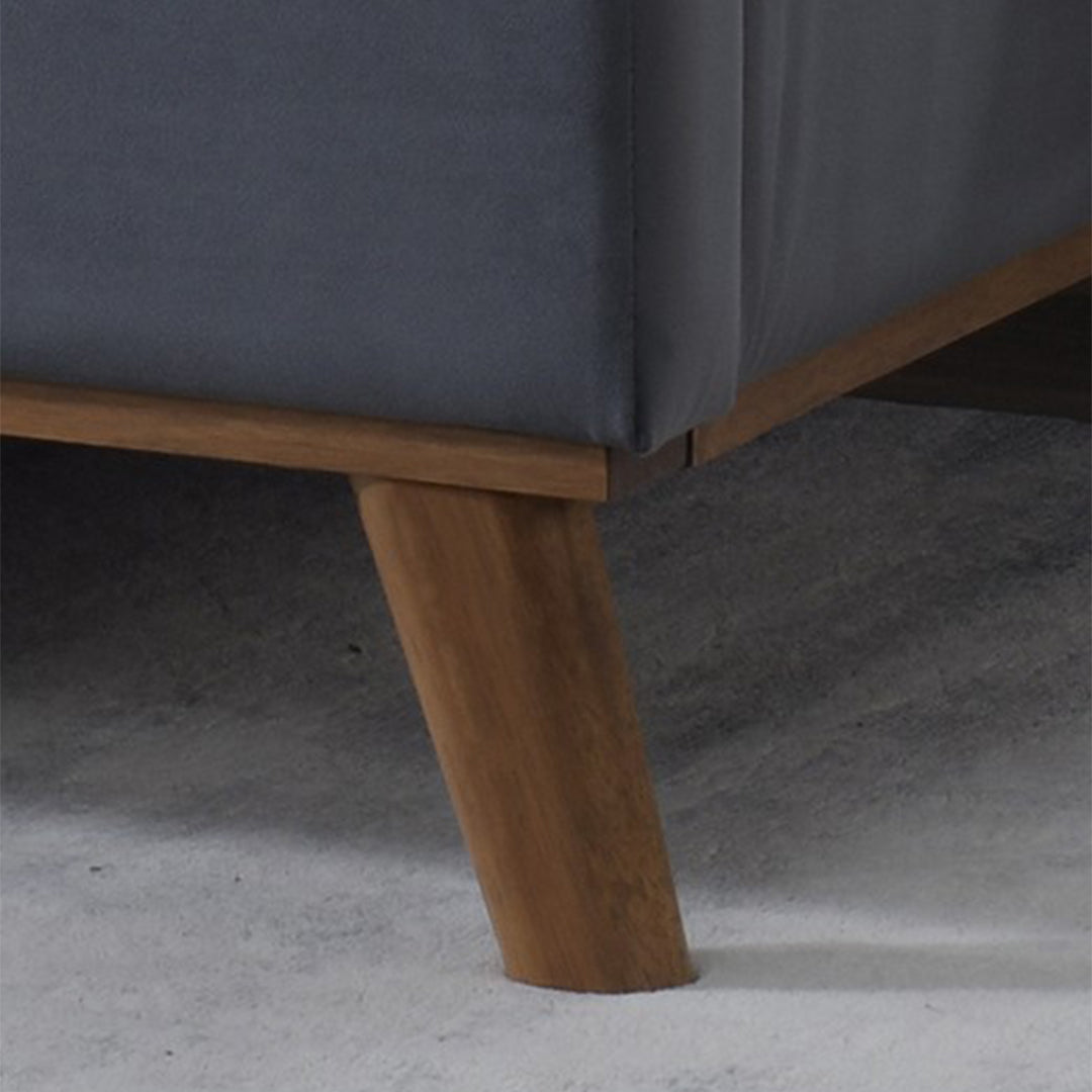 Velvet Double Bed With Oak Wooden Legs - Albany