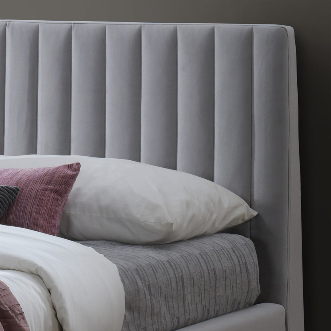 Velvet Double Bed With Oak Wooden Legs - Albany