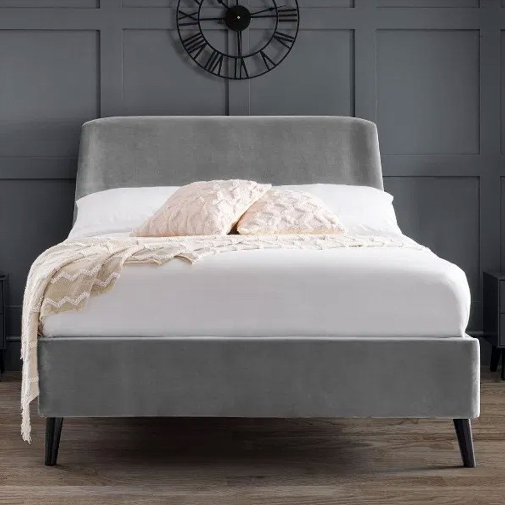 Velvet Double Bed With Curved Headboard - Frida
