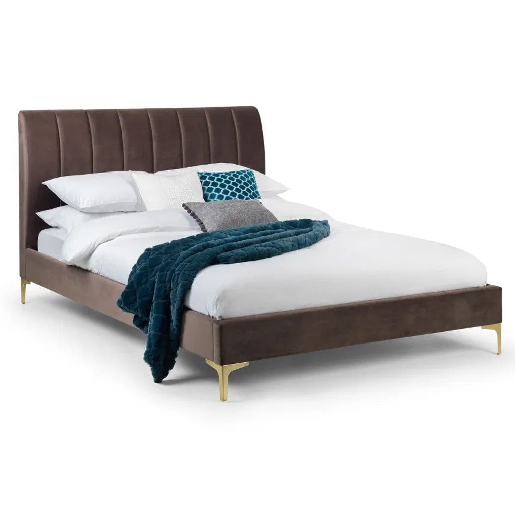 Velvet Double Bed With Gold Metal Feet - Deco