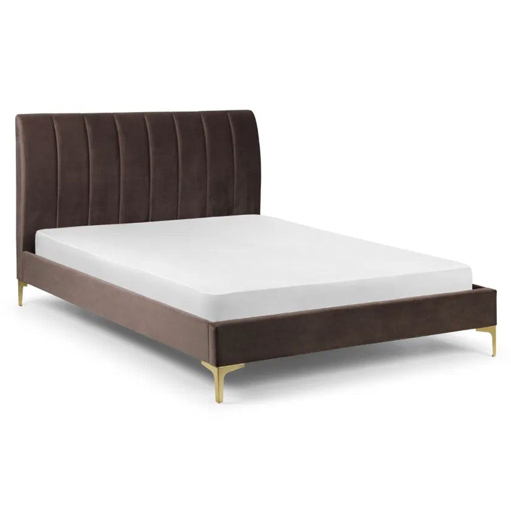 Velvet Double Bed With Gold Metal Feet - Deco