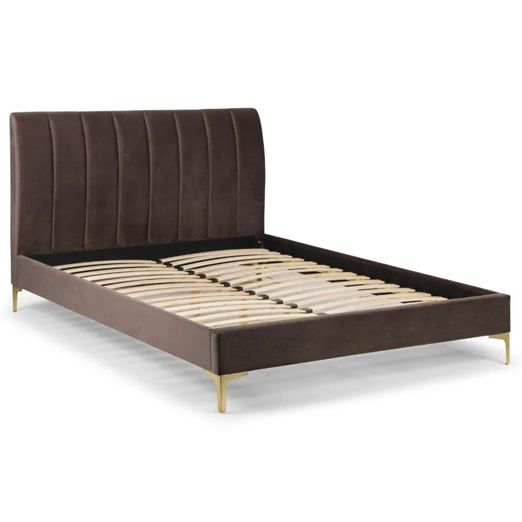 Velvet Double Bed With Gold Metal Feet - Deco