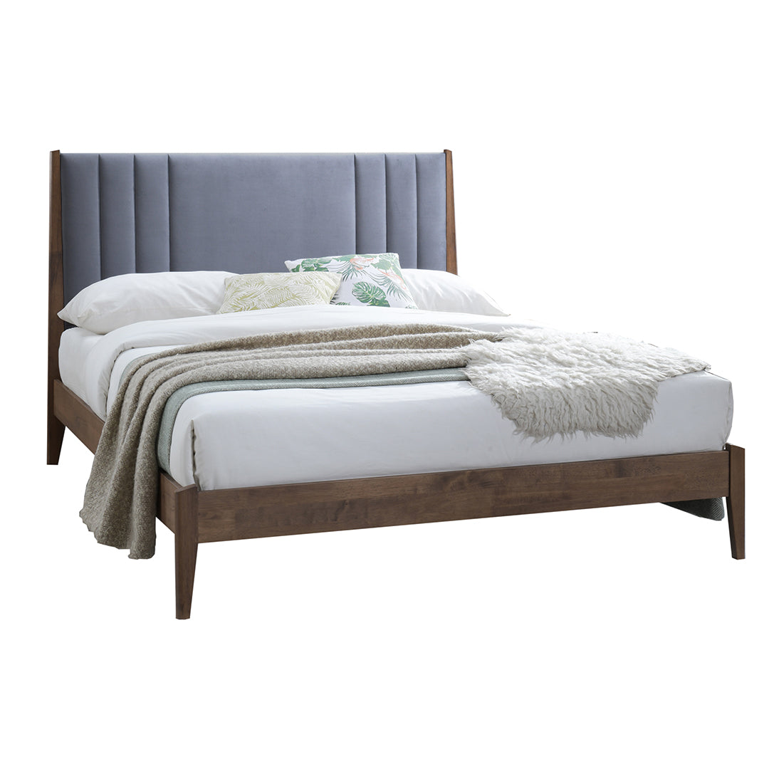 Velvet Double Bed With Wooden Frame - Cheslyn