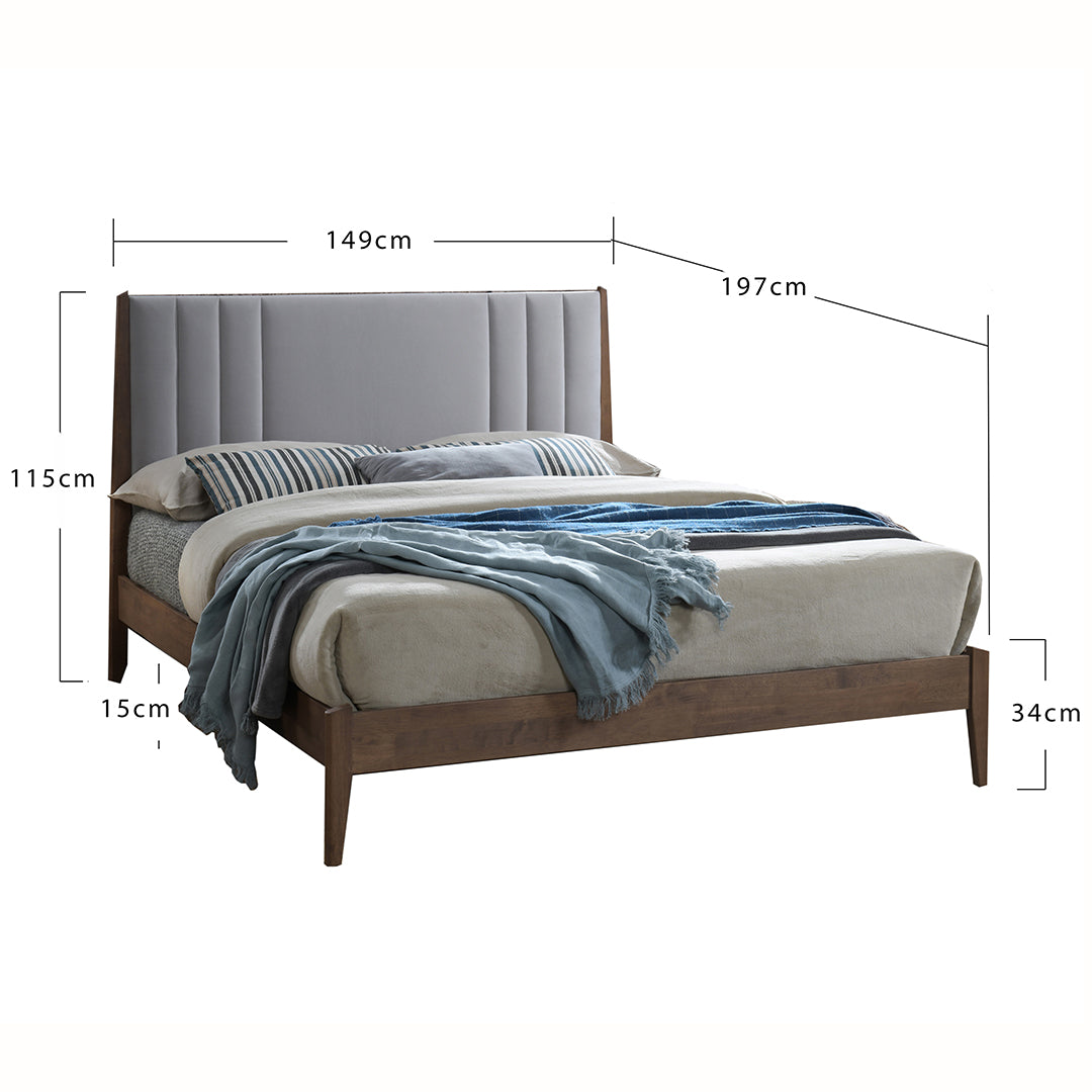 Velvet Double Bed With Wooden Frame - Cheslyn