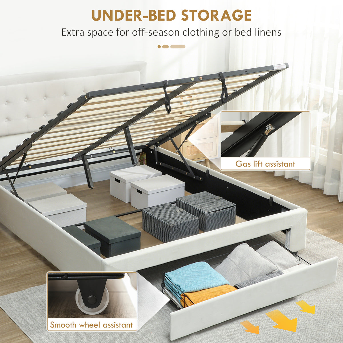 Velvet Double Ottoman Storage Bed 140cm Wide With Front Drawer - Velmora