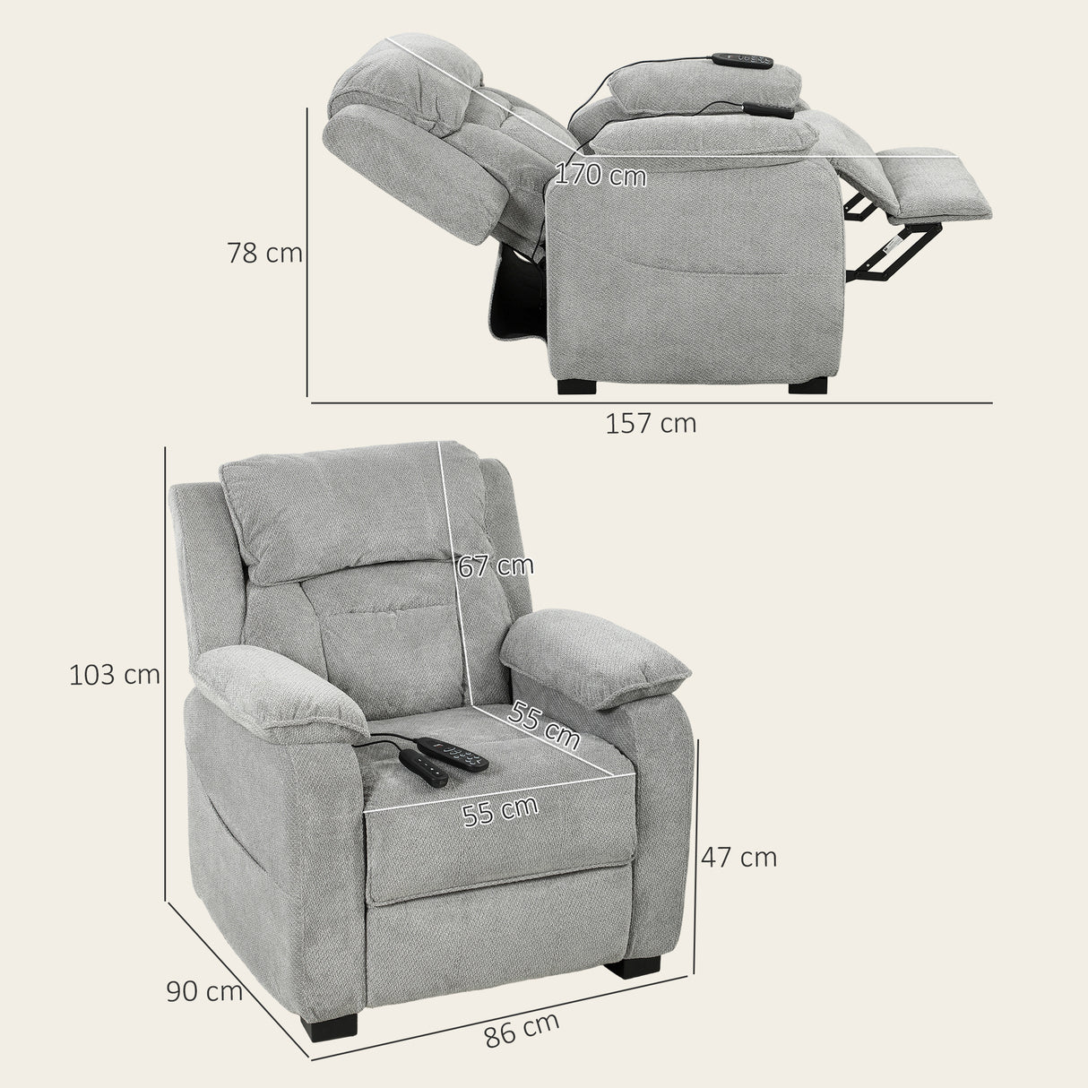 Velvet Electric Recliner Chair 86cm Wide - Velmora