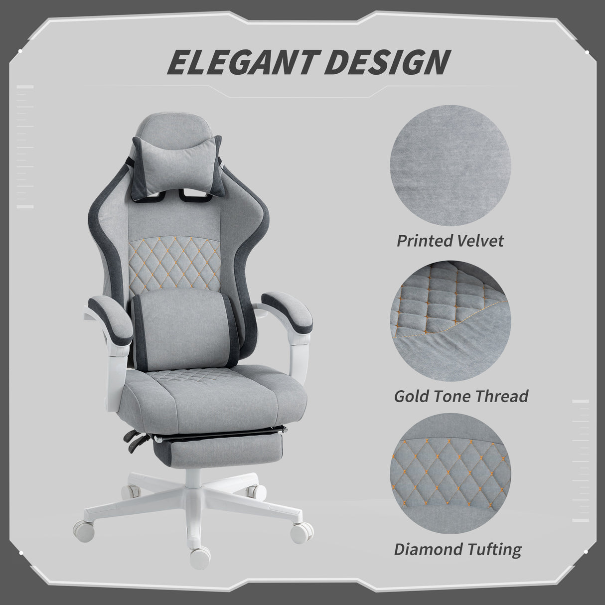 Velvet Gaming Chair 64cm Wide With Headrest - Velmora