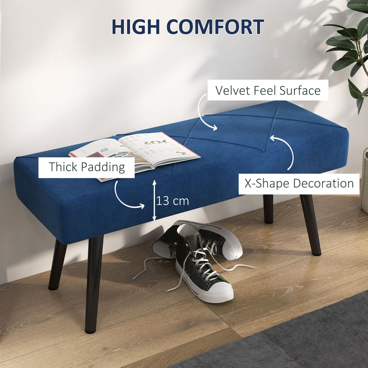 Velvet Hallway Seating Bench 100cm Wide - Velmora