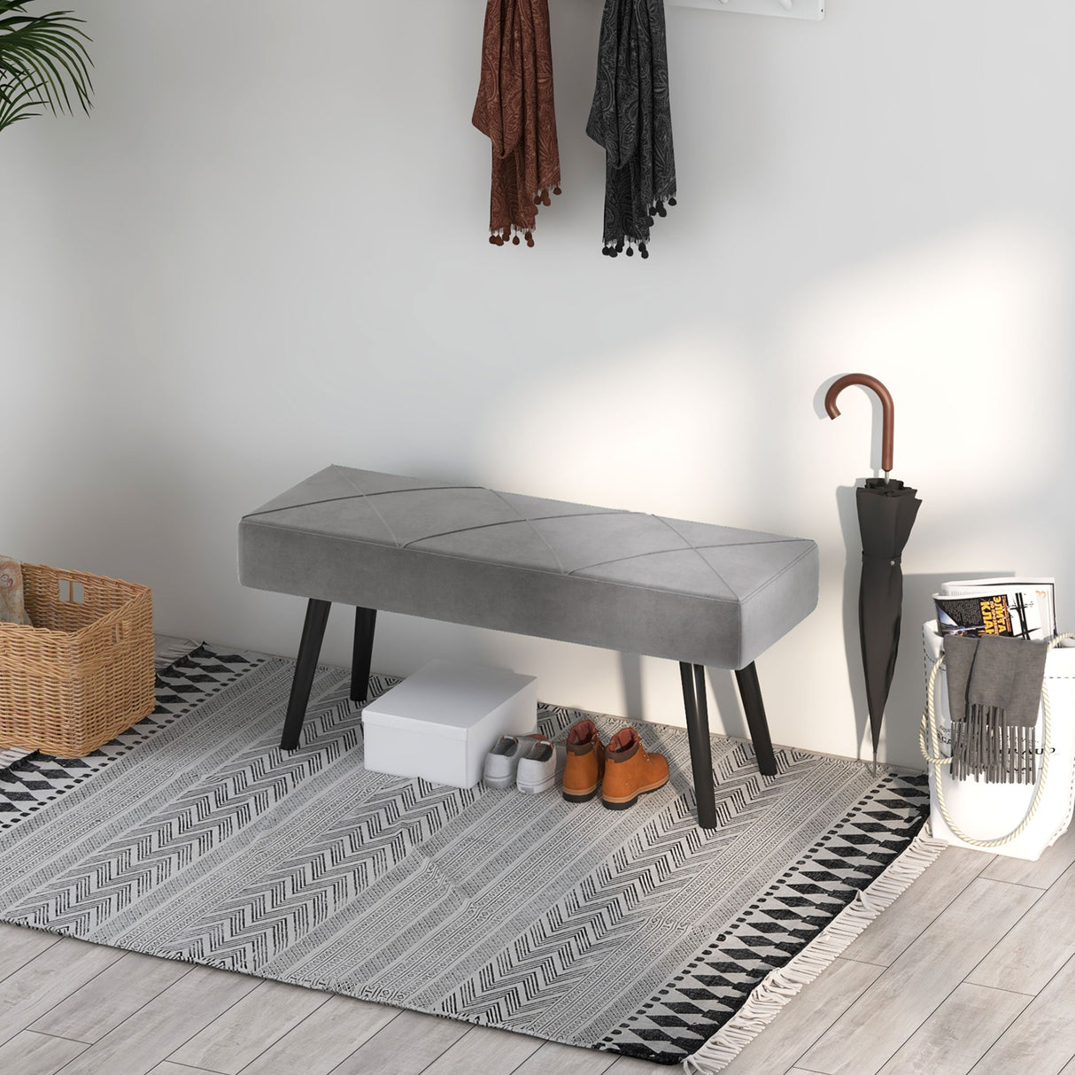 Velvet Hallway Seating Bench 100cm Wide - Velmora