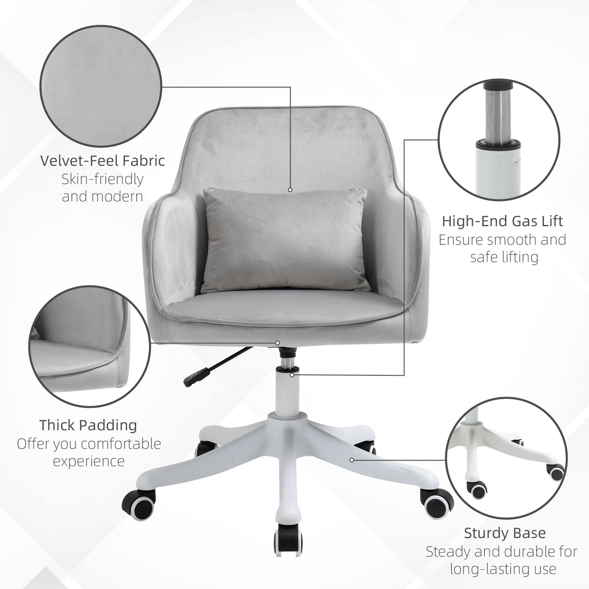 Velvet Home And Office Chair 57cm Wide With Lumbar Pillow - Velmora