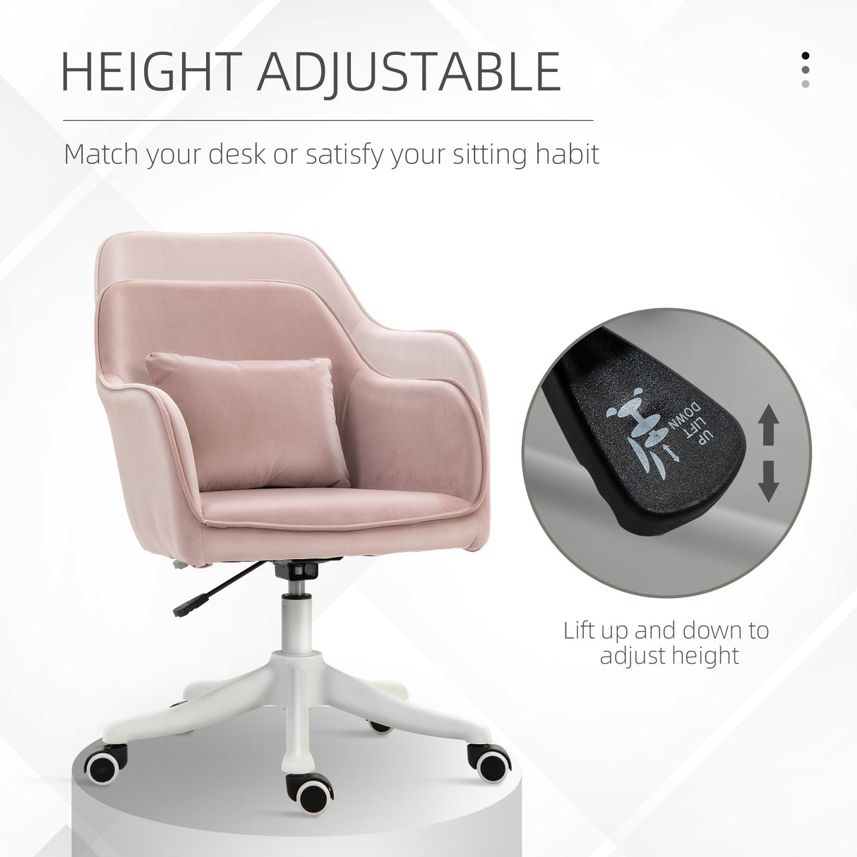 Velvet Home And Office Chair 57cm Wide With Lumbar Pillow - Velmora