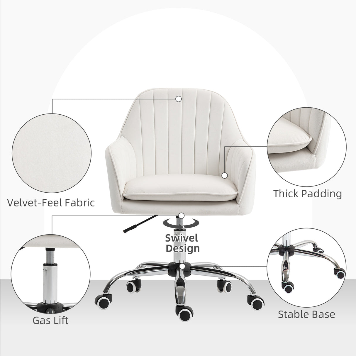 Velvet Home And Office Chair 57cm Wide With Rolling Wheels - Velmora