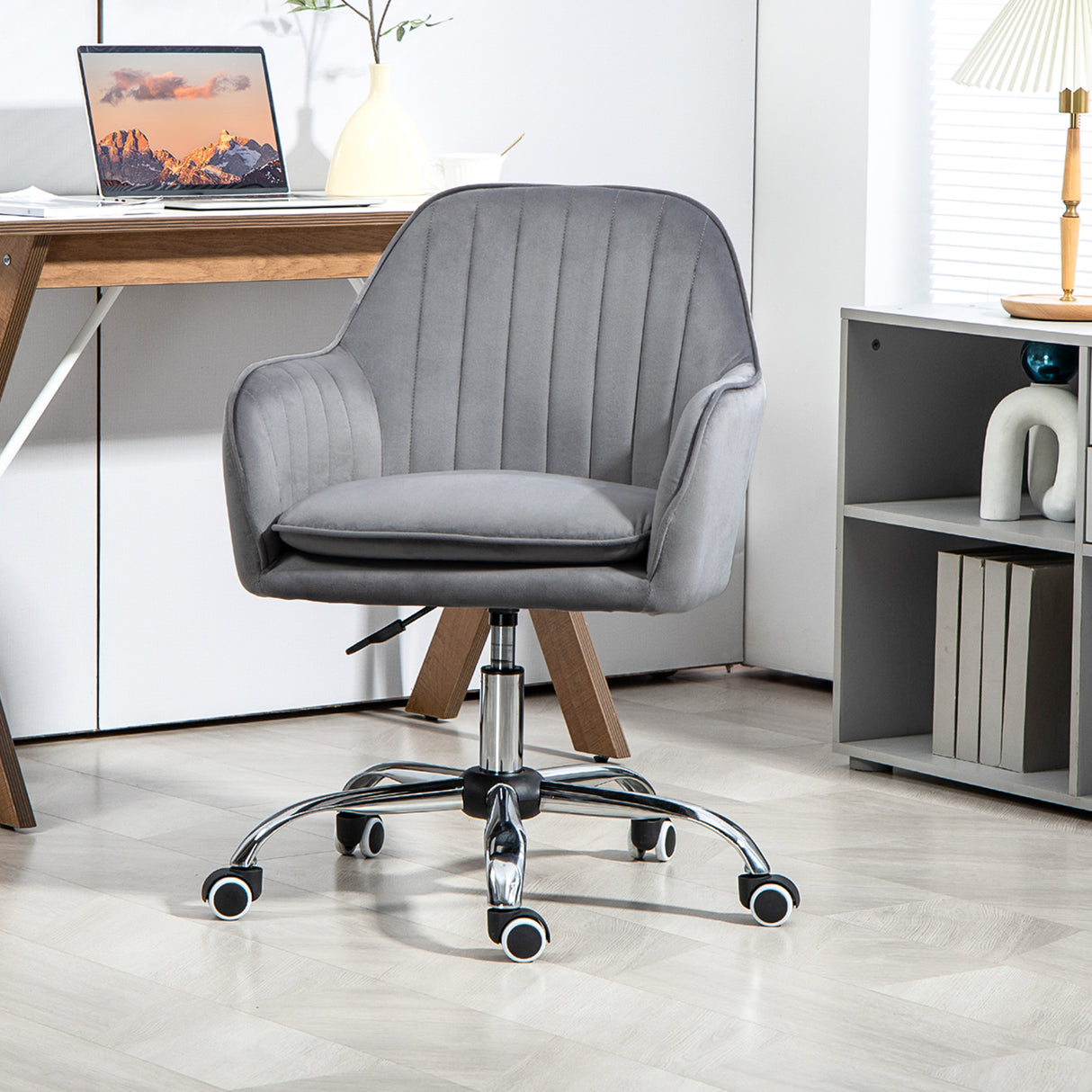 Velvet Home And Office Chair 57cm Wide With Rolling Wheels - Velmora
