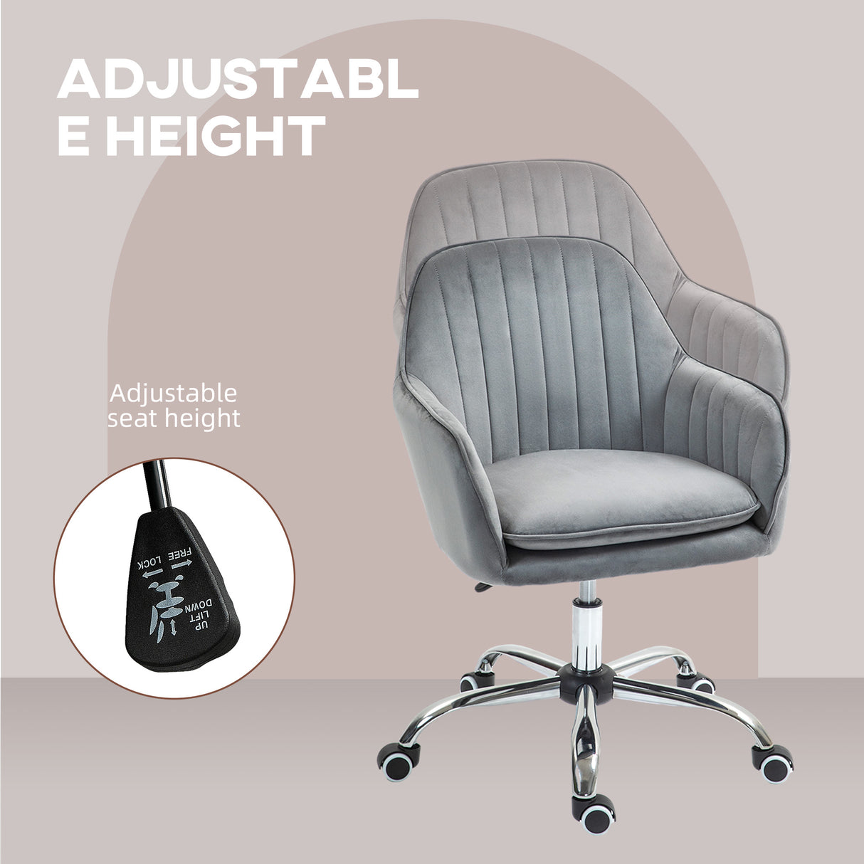 Velvet Home And Office Chair 57cm Wide With Rolling Wheels - Velmora
