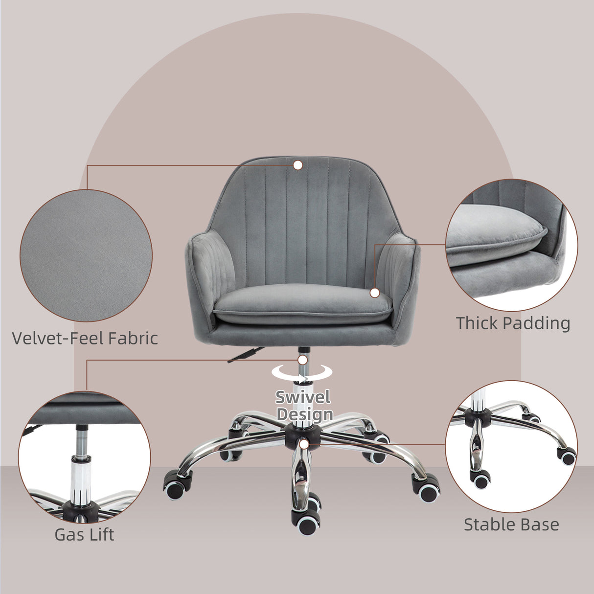 Velvet Home And Office Chair 57cm Wide With Rolling Wheels - Velmora