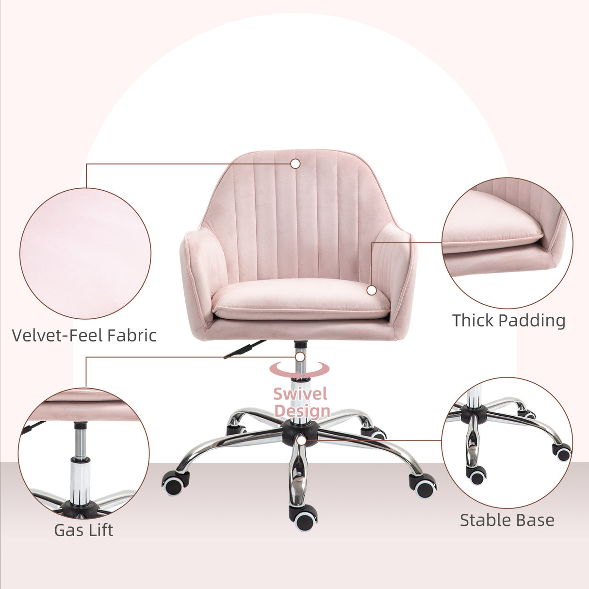 Velvet Home And Office Chair 57cm Wide With Rolling Wheels - Velmora