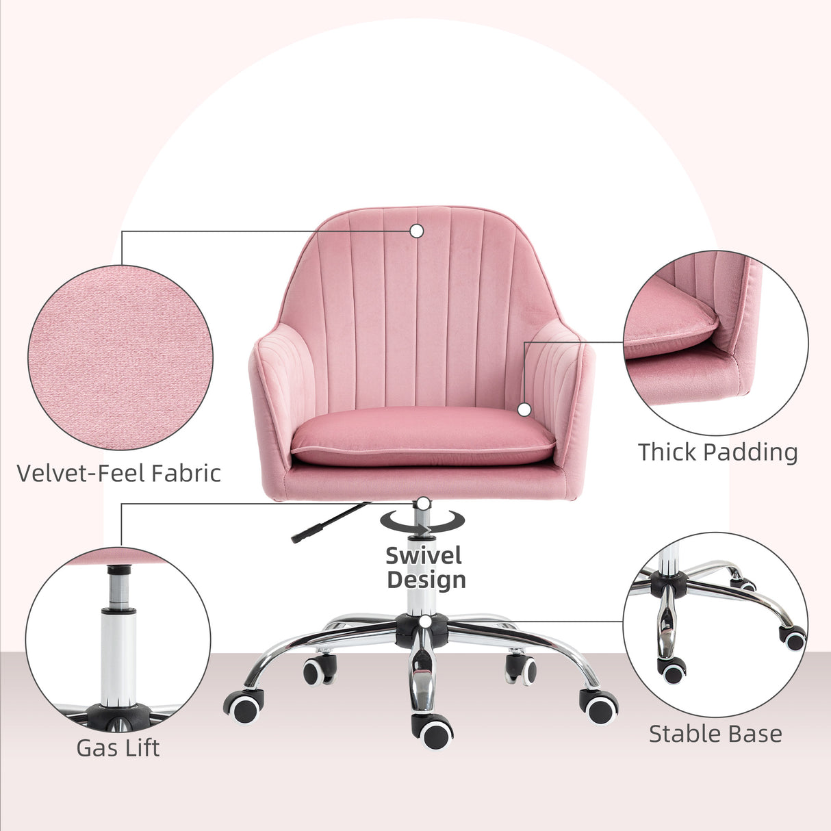 Velvet Home And Office Chair 57cm Wide With Rolling Wheels - Velmora