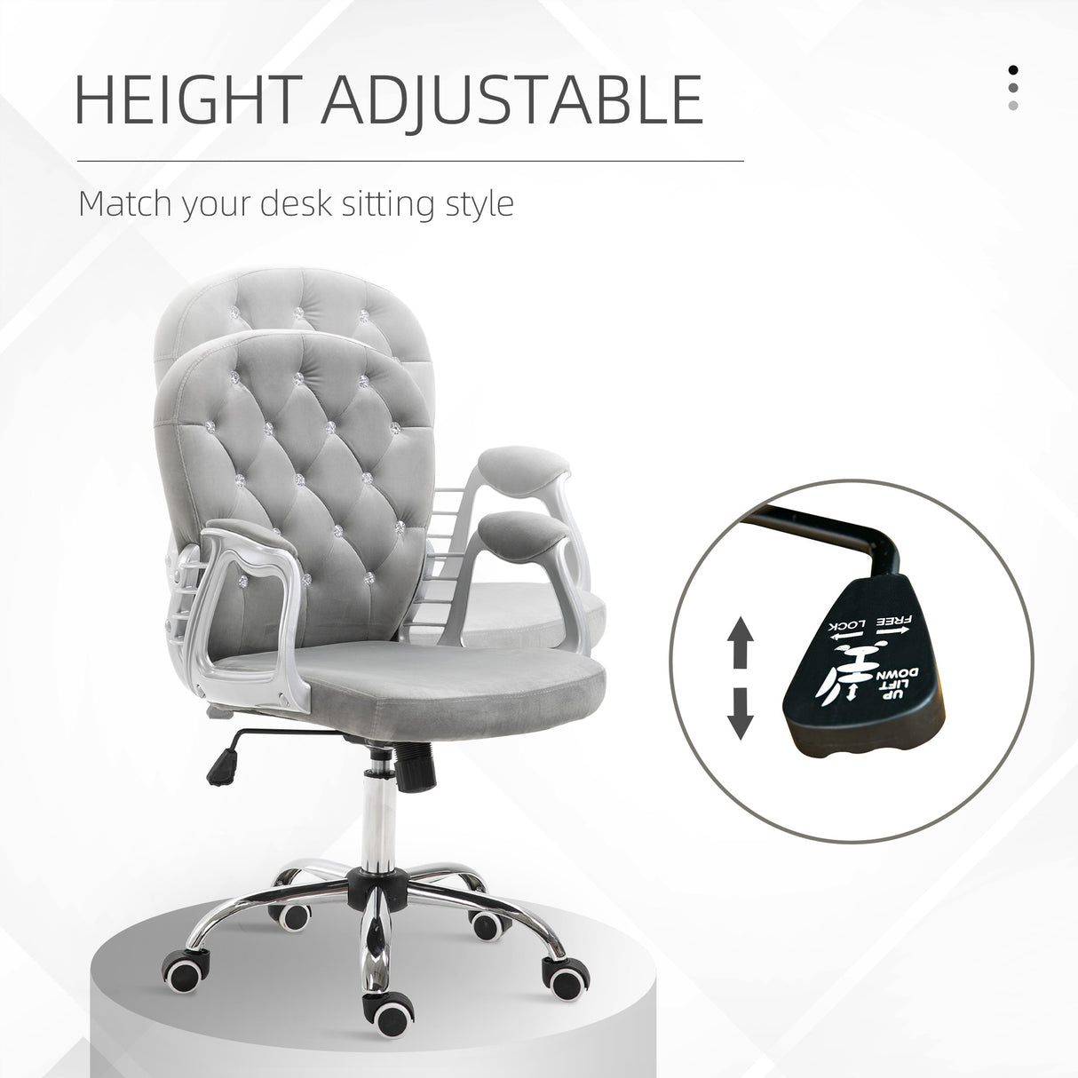 Velvet Home And Office Chair 59.5cm Wide With Diamante Back - Velmora