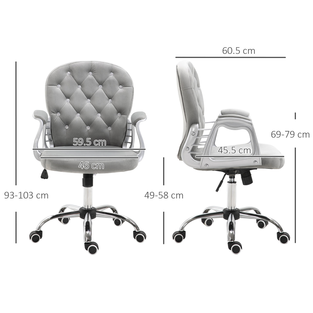 Velvet Home And Office Chair 59.5cm Wide With Diamante Back - Velmora