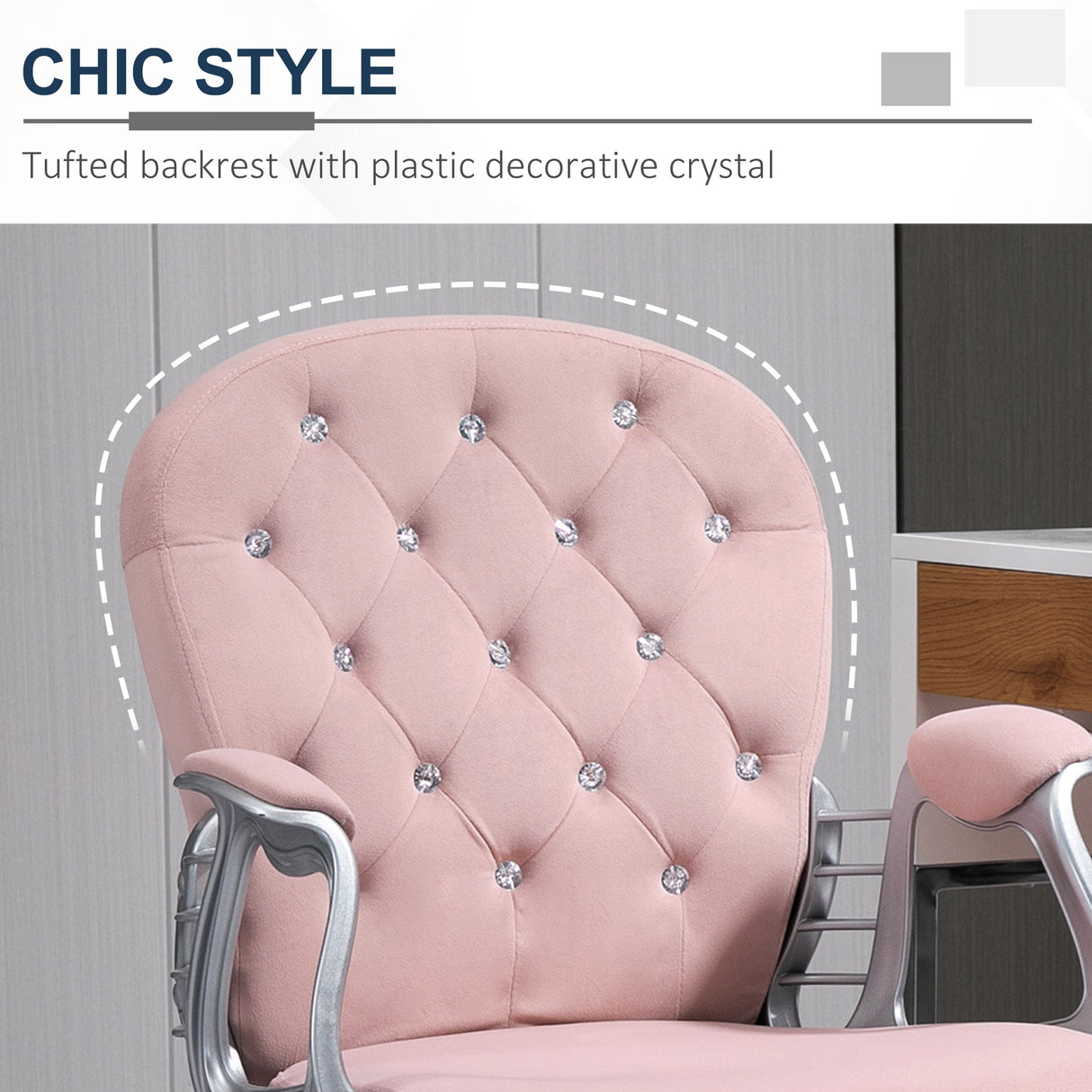 Velvet Home And Office Chair 59.5cm Wide With Diamante Back - Velmora