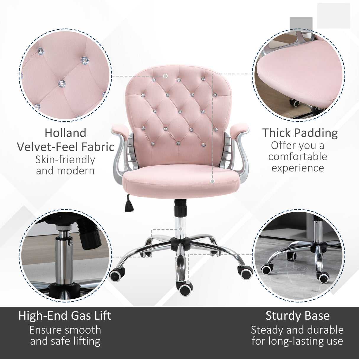 Velvet Home And Office Chair 59.5cm Wide With Diamante Back - Velmora