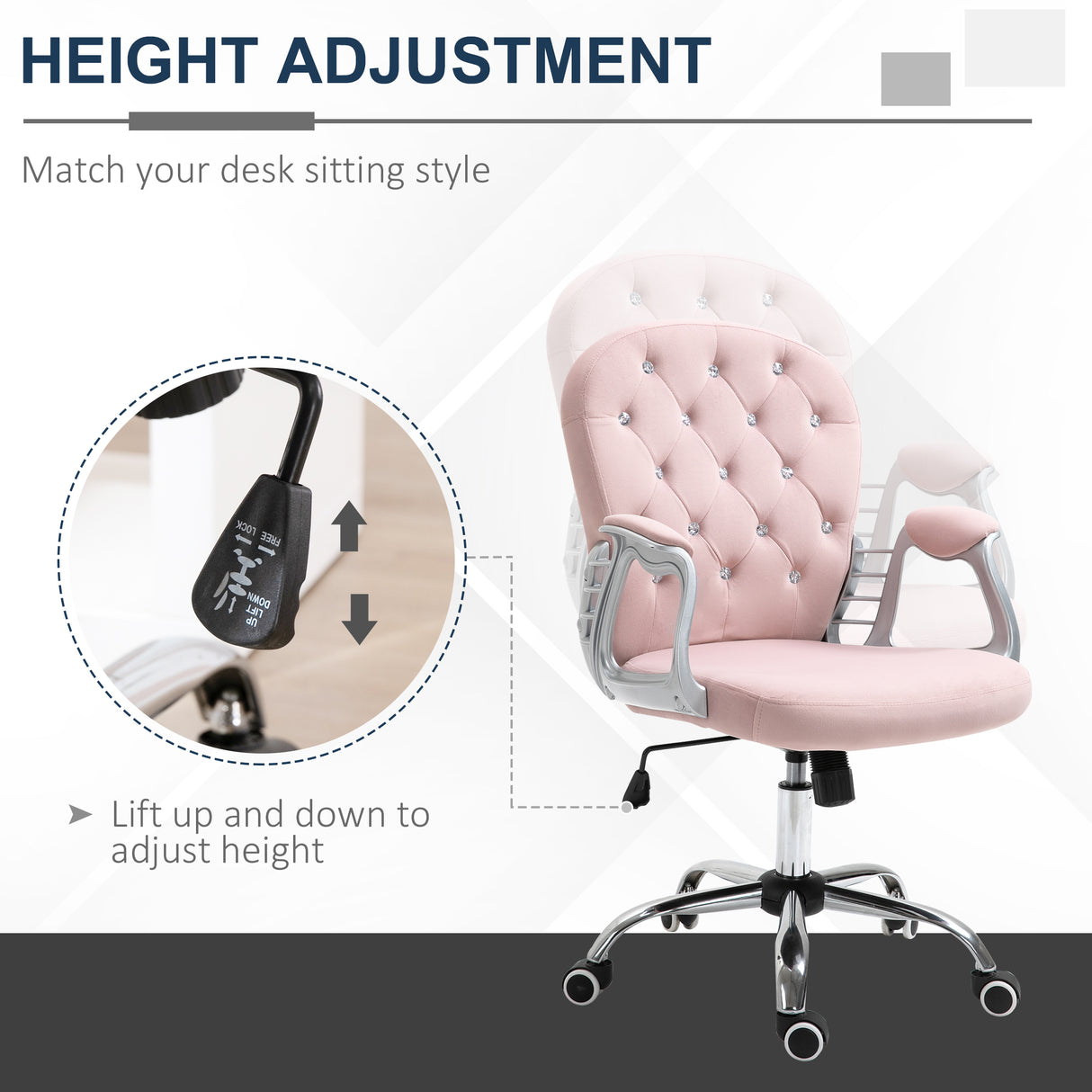 Velvet Home And Office Chair 59.5cm Wide With Diamante Back - Velmora