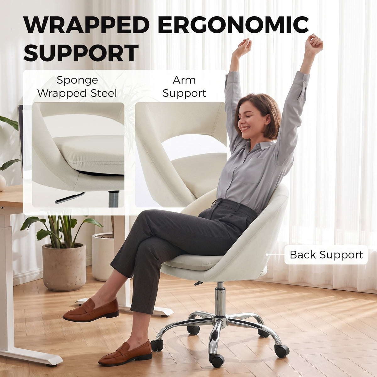 Velvet Home And Office Chair 59cm Wide - Velmora