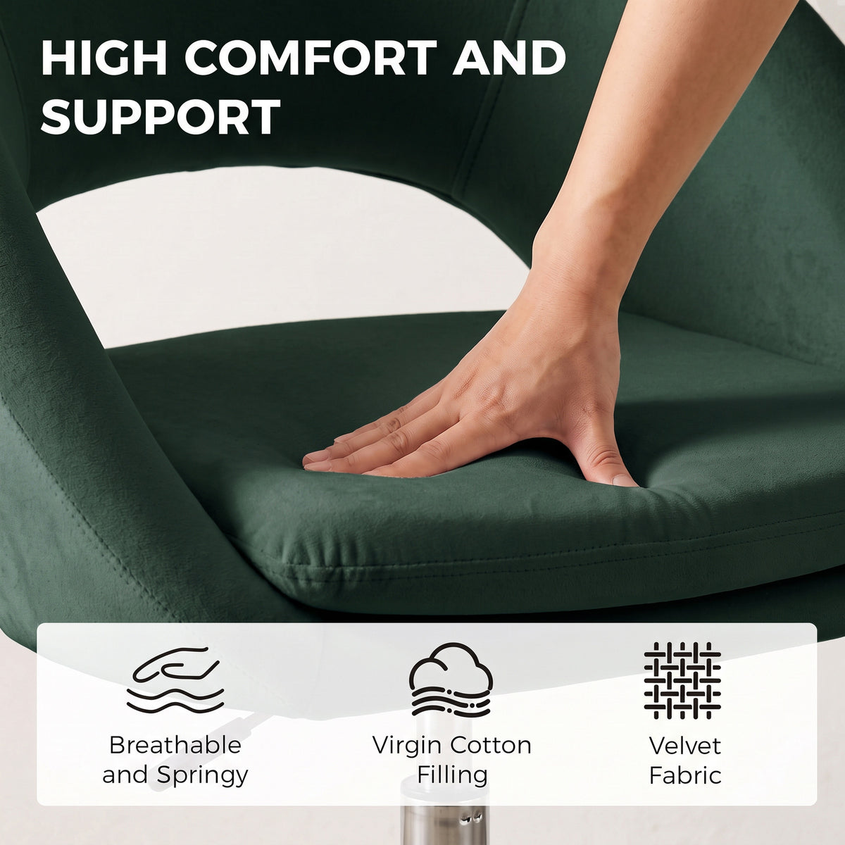 Velvet Home And Office Chair 59cm Wide - Velmora