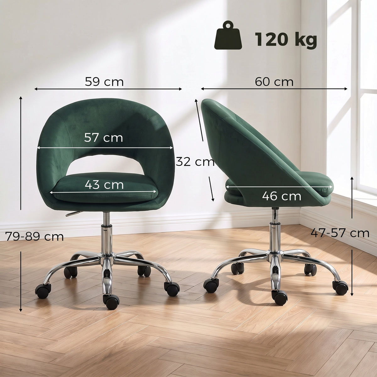 Velvet Home And Office Chair 59cm Wide - Velmora