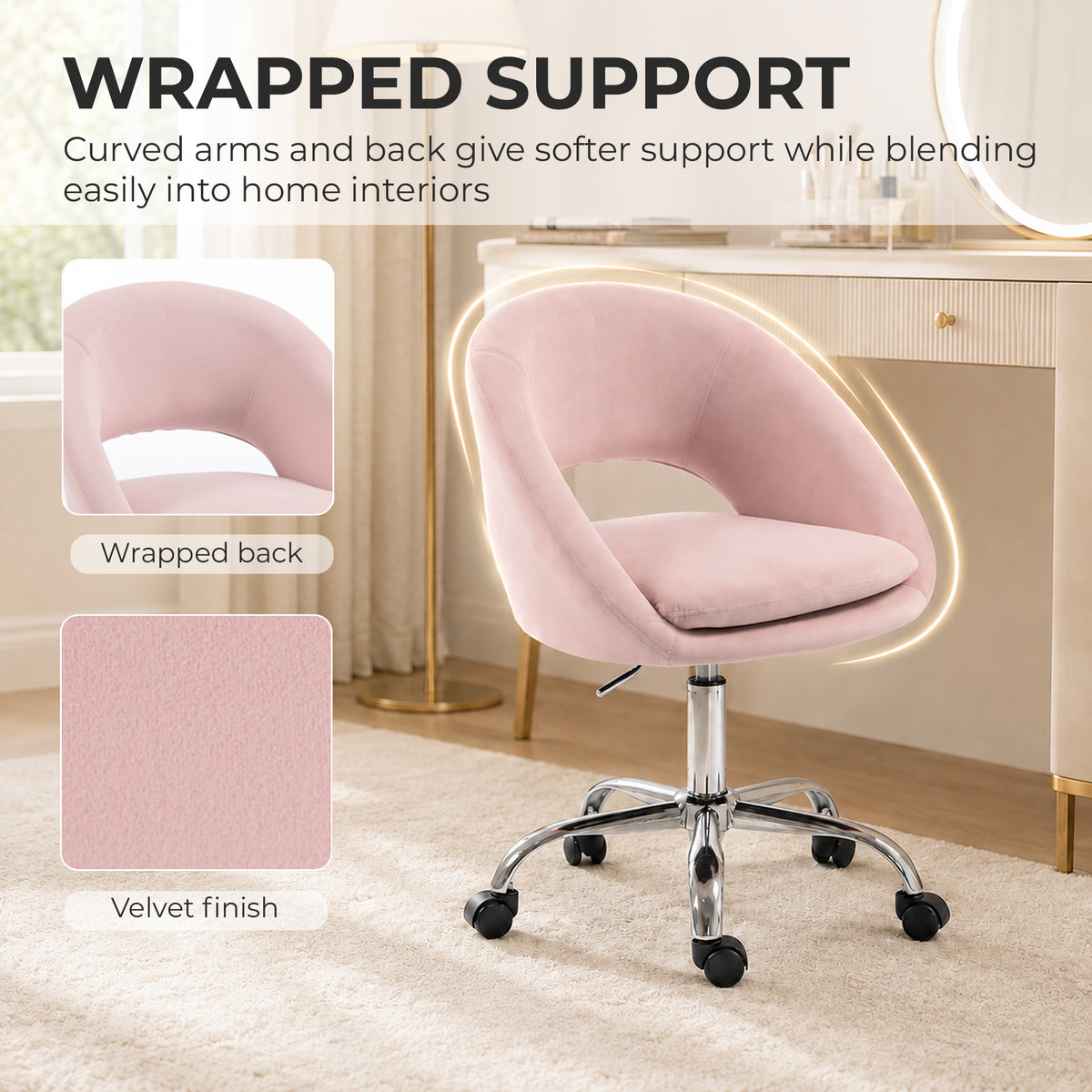 Velvet Home And Office Chair 59cm Wide - Velmora