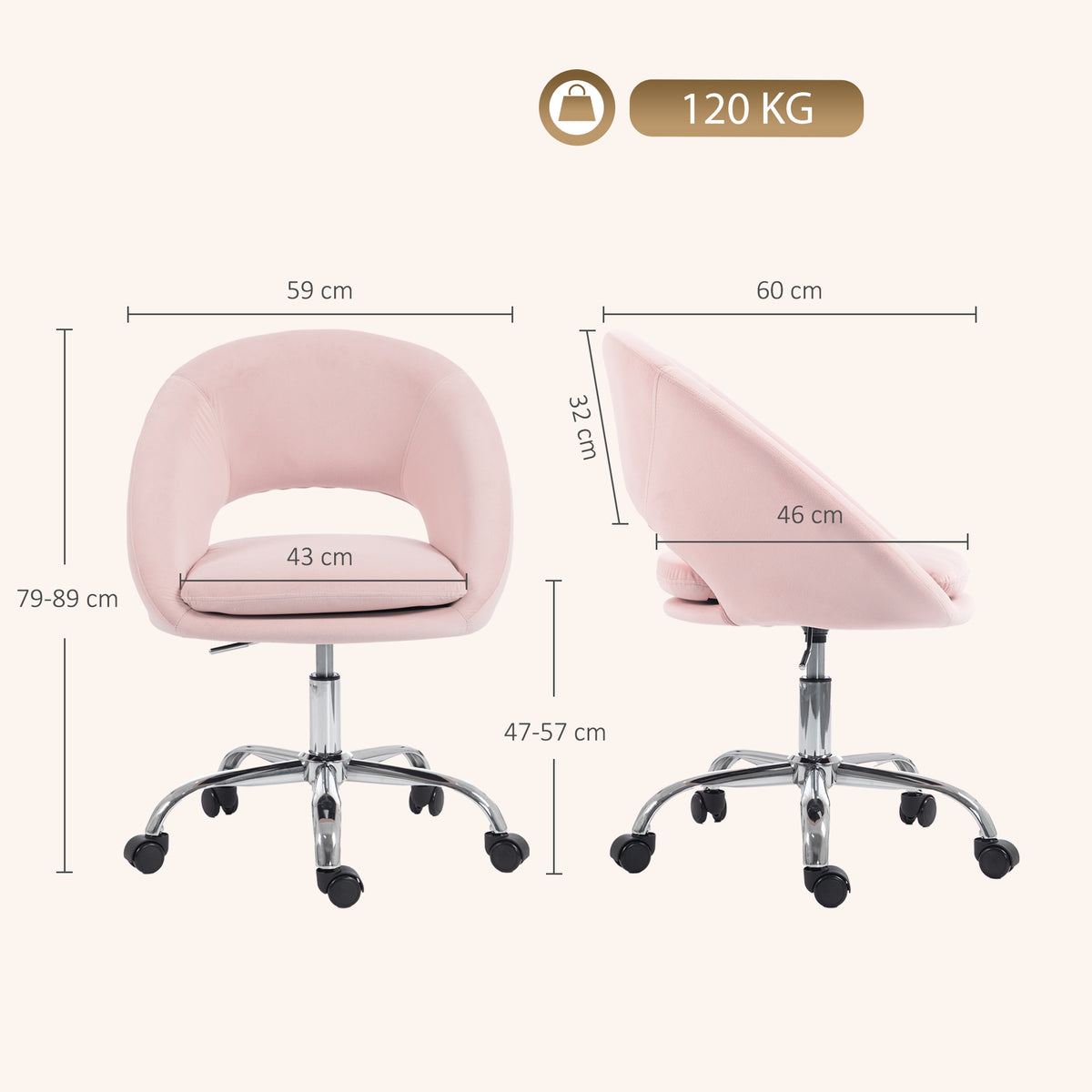 Velvet Home And Office Chair 59cm Wide - Velmora