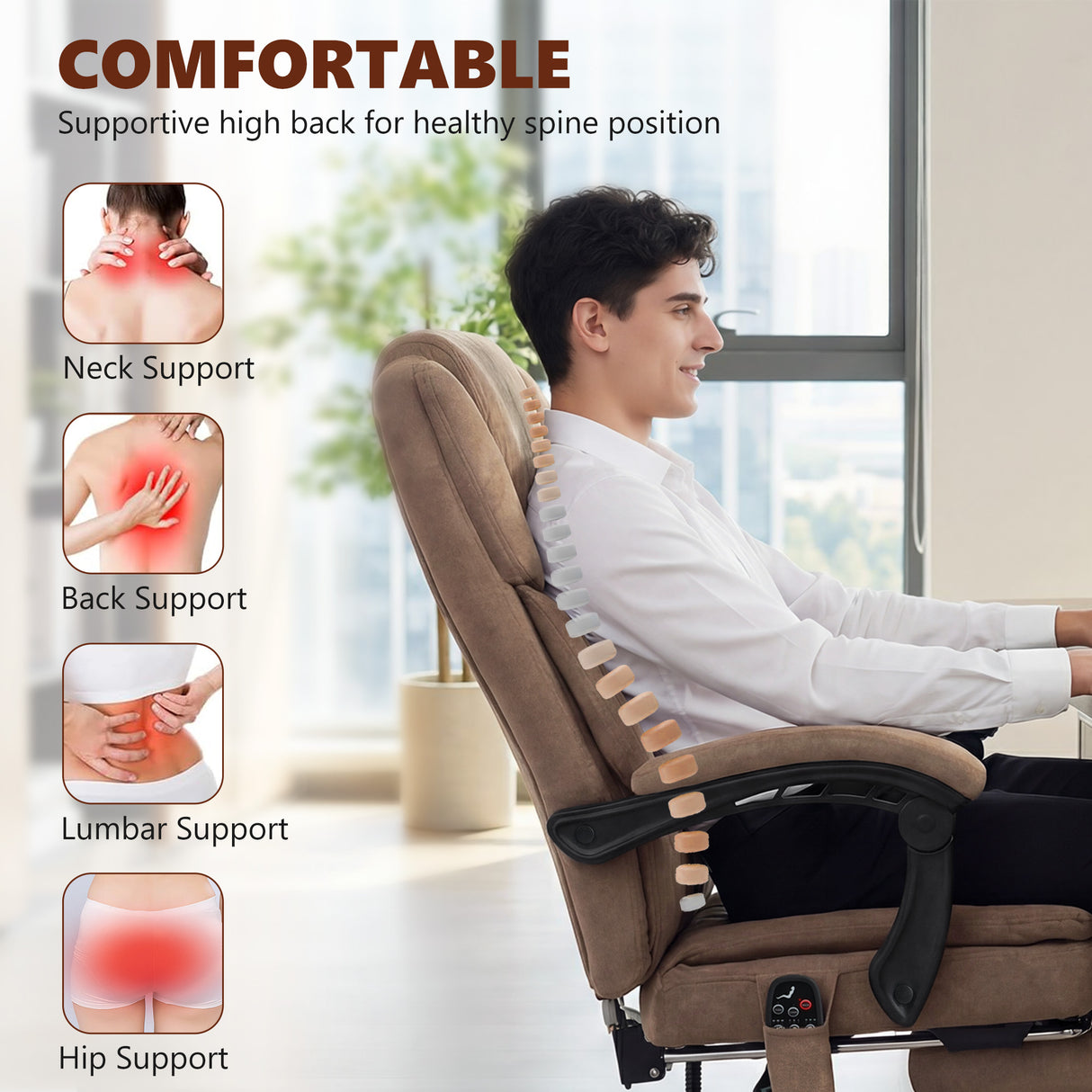 Velvet Home And Office Chair 65.5cm Wide With Footrest - Velmora