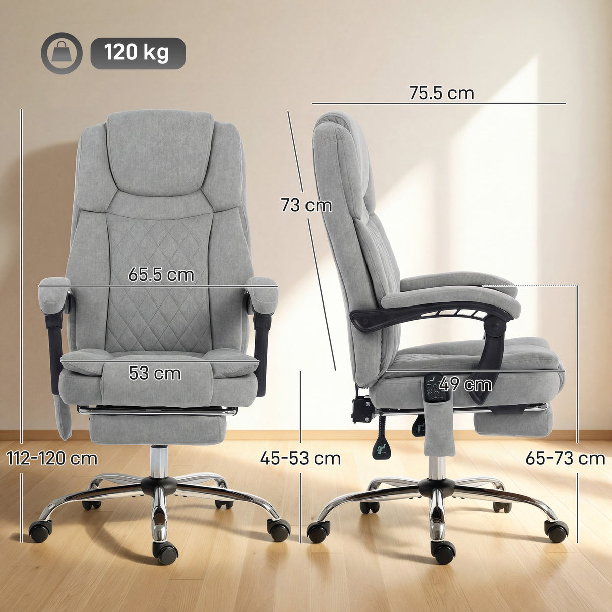 Velvet Home And Office Chair 65.5cm Wide With Footrest - Velmora