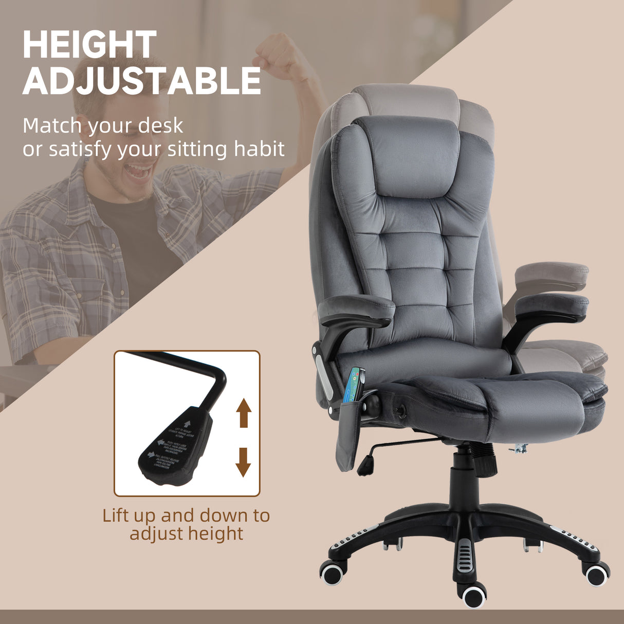 Velvet Home And Office Chair 67cm Wide With Armrest - Velmora