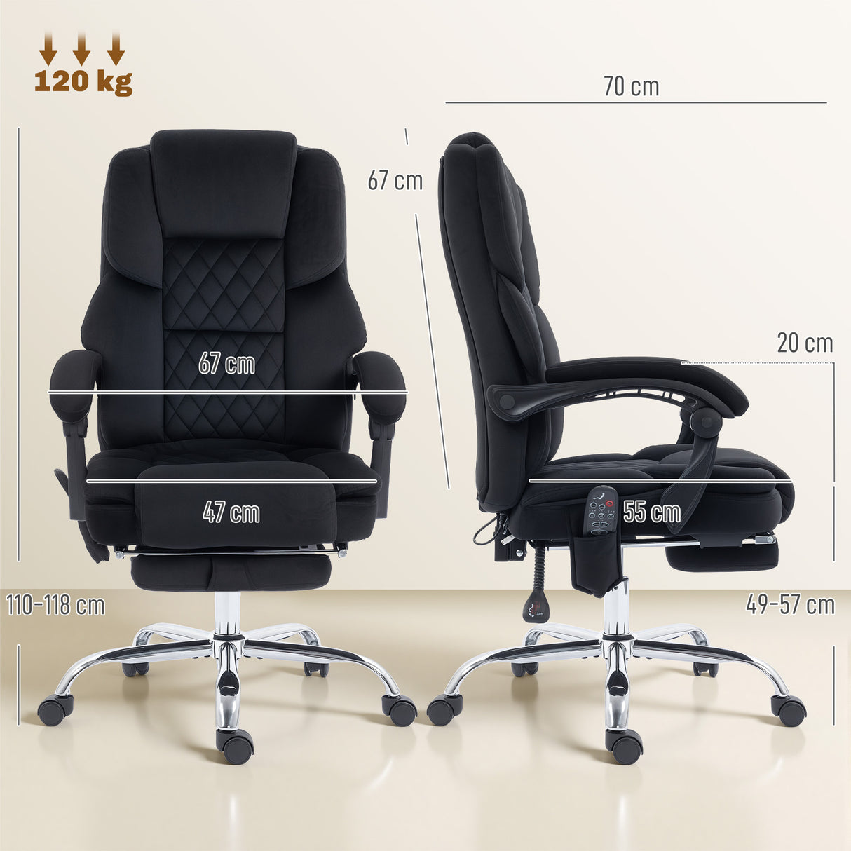 Velvet Home And Office Chair 67cm Wide With Footrest - Velmora