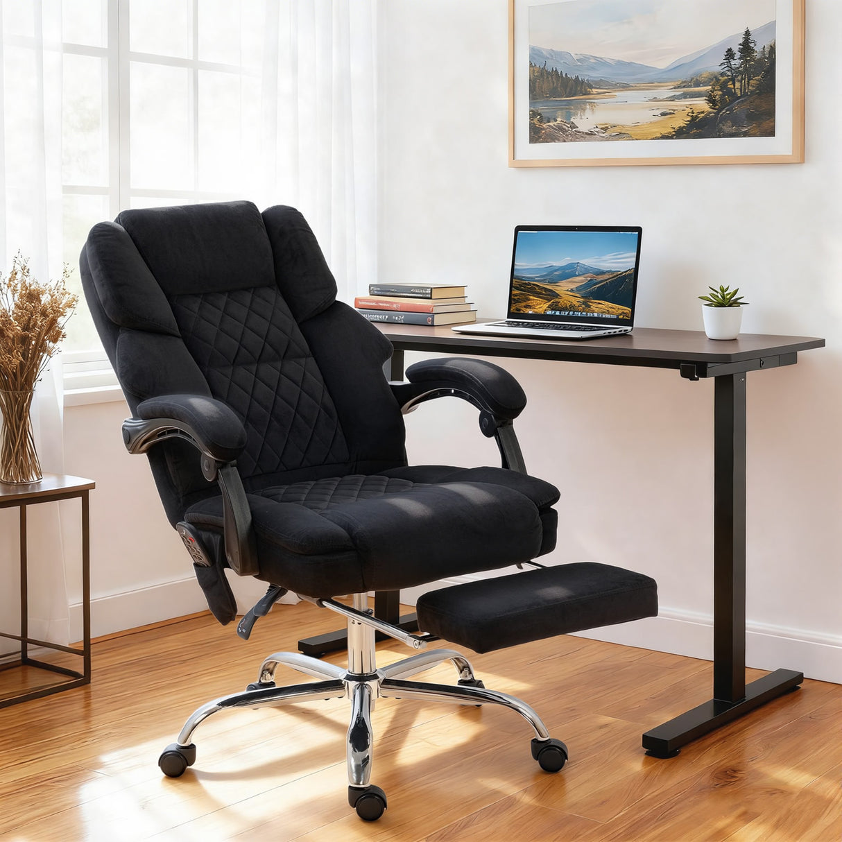 Velvet Home And Office Chair 67cm Wide With Footrest - Velmora