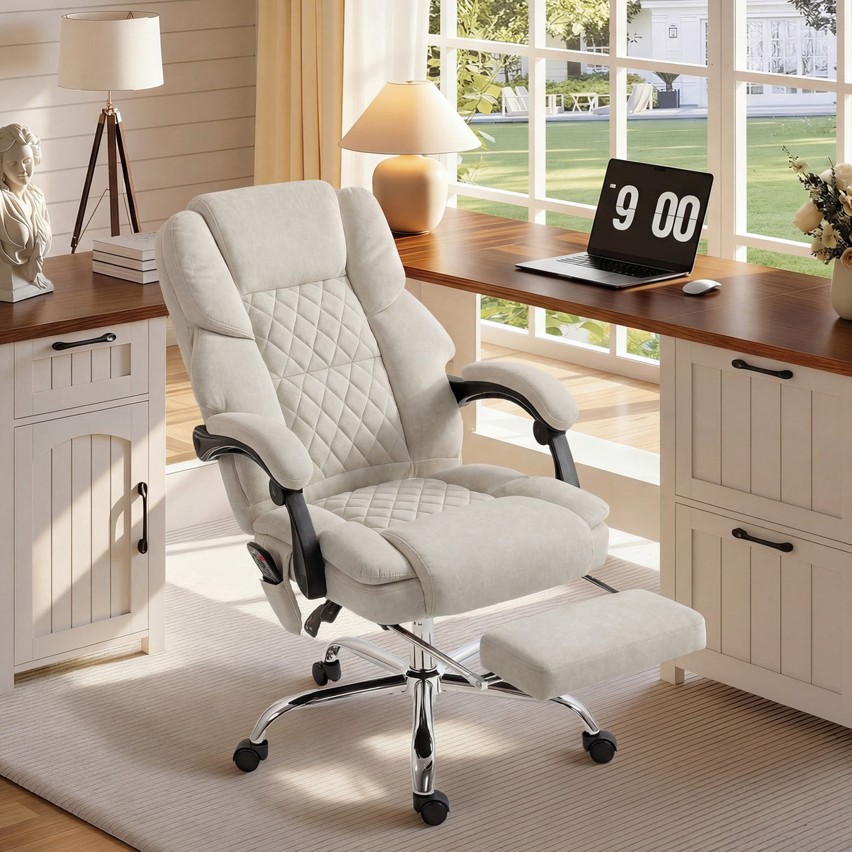 Velvet Home And Office Chair 67cm Wide With Footrest - Velmora